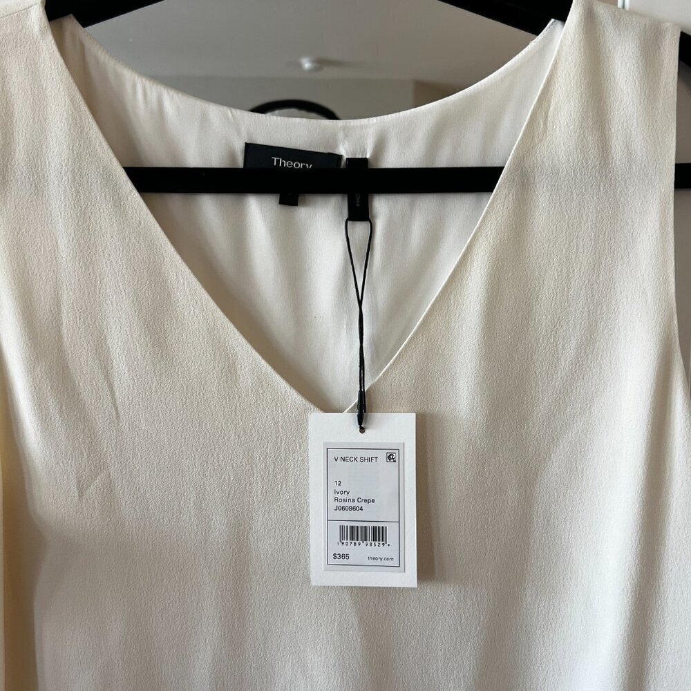 Theory Rosina Crepe V-Neck Shift Dress – Ivory – Size 12 (New With Tags) - Picture 4 of 7